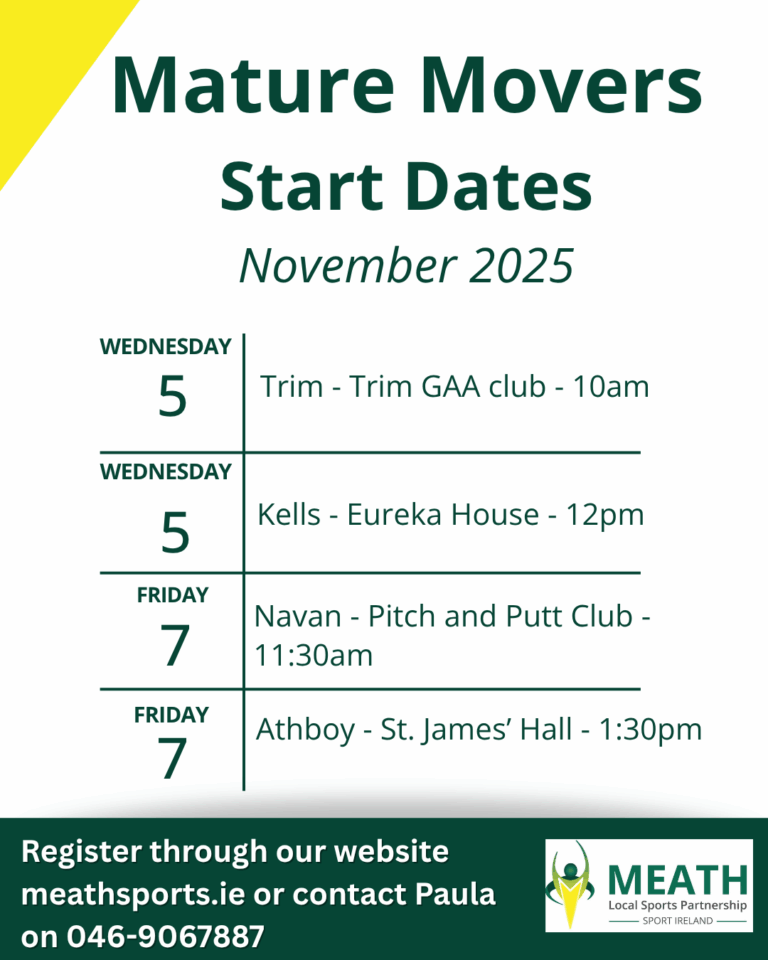Poster with dates and times for Mature Movers Classes in November