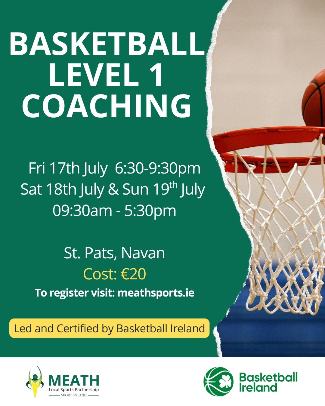 Poster advertising Level 1 Basketball Coaching Course